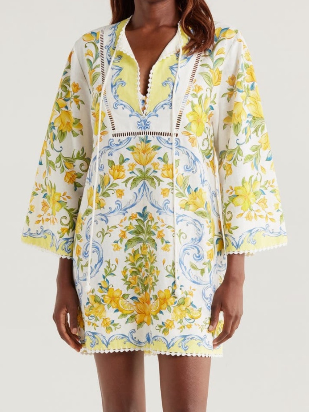 FARM Rio Sicily Floral Linen Blend Cover-Up Minidress NWT Size XS
